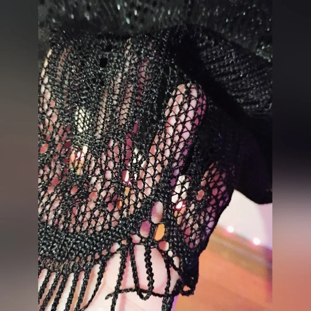 dressbarn Black Sparkle Fringe Mini Dress - Picture 3 of 7